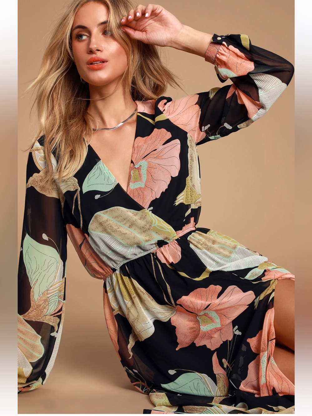 Lulus Wondrous Water Lilies Black Floral Print Maxi Dress (M) - Picture 2 of 6